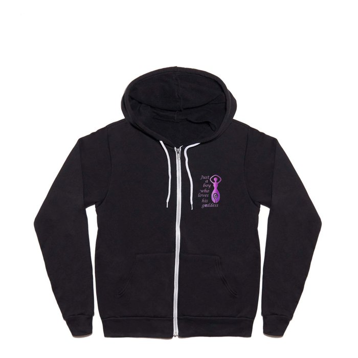 Just A Boy Who Loves His Goddess Purple Witchy Pagan Graphic Design Full Zip Hoodie