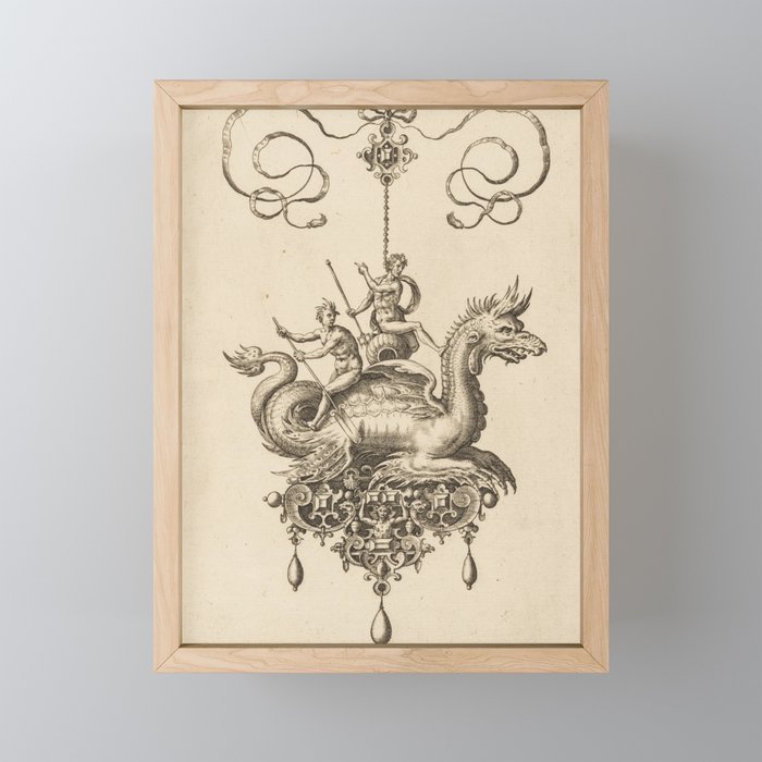 Poseidon and the Kraken Framed Mini Art Print