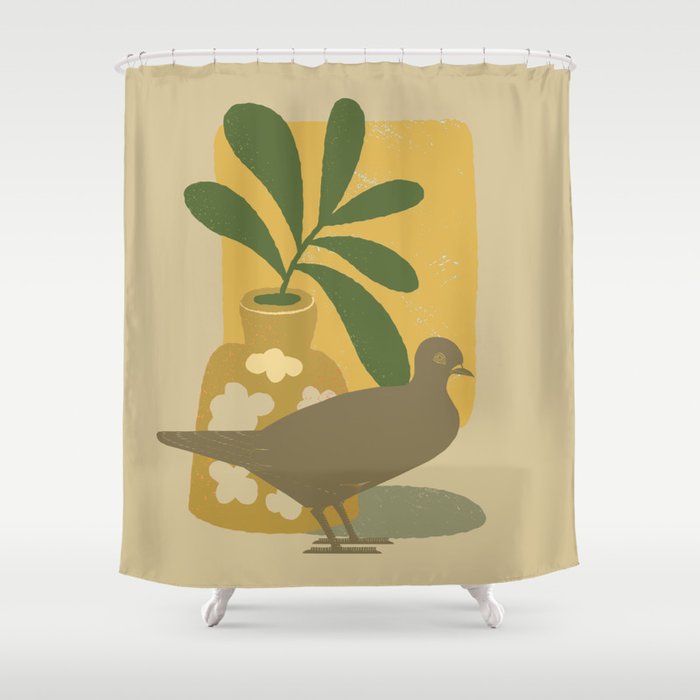 Tan Beige Dove with Leaves and Flowers  Shower Curtain