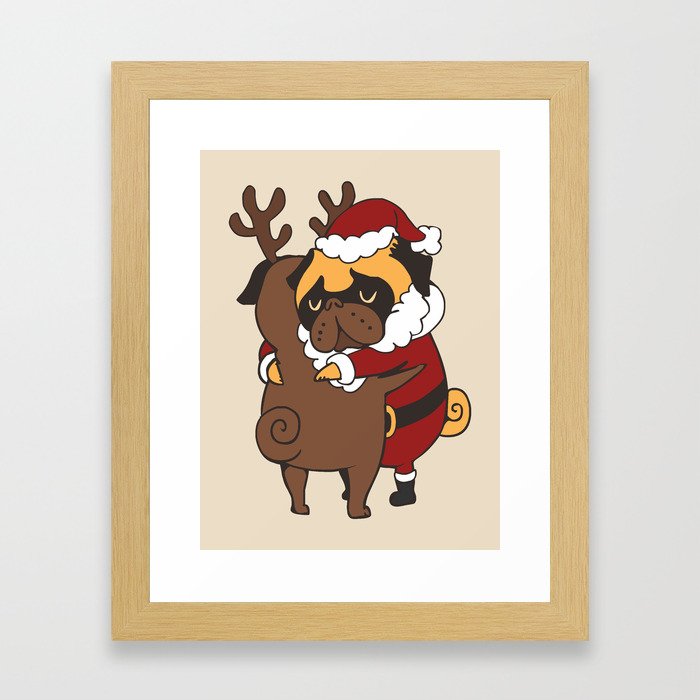 Pug Hugs Christmas Framed Art Print