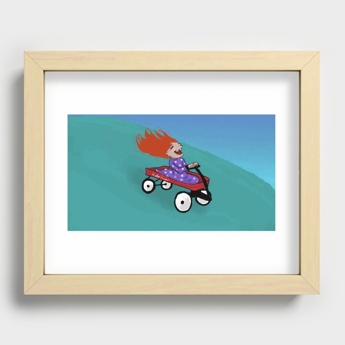 Red Haired Girl on her Red Wagon Recessed Framed Print