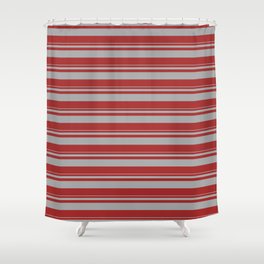 [ Thumbnail: Dark Gray and Brown Colored Pattern of Stripes Shower Curtain ]