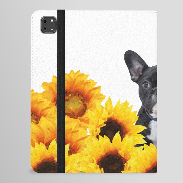 French Bulldog with sunflowers iPad Folio Case