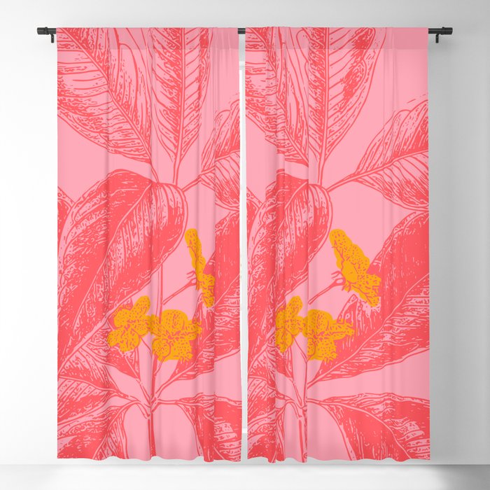 Modern Botanical Leaves In Pink Blackout Curtain By Junejournal