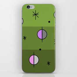 Retro Space Age Planets Stars Olive green iPhone Skin