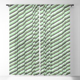 [ Thumbnail: Green, Dark Olive Green, Black, and Mint Cream Colored Striped Pattern Sheer Curtain ]