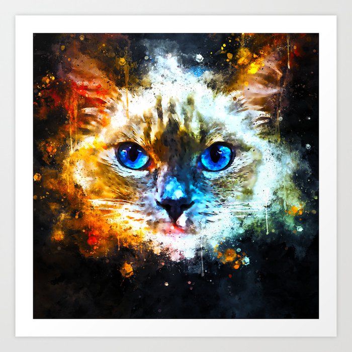 Blue Eyes Ragdoll Cat Splatter Watercolor Art Print By Gxp-Design | Society6