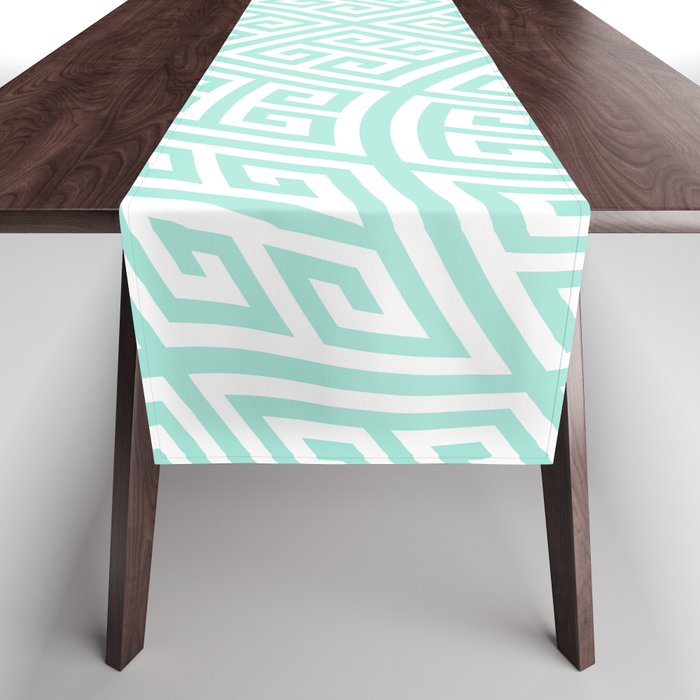 Mint and White Greek Key Liquify Table Runner