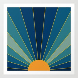 Golden Sun with Blue Rays Art Art Print