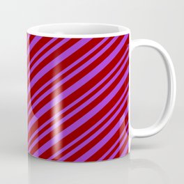[ Thumbnail: Dark Orchid & Dark Red Colored Lines Pattern Coffee Mug ]