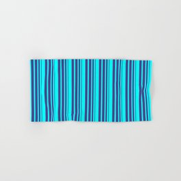 [ Thumbnail: Aqua & Dark Slate Blue Colored Striped Pattern Hand & Bath Towel ]