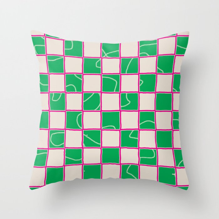 Green + Pink Squares Throw Pillow