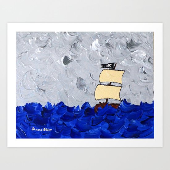 Pirate Ship On Stormy Seas In Acrylic Art Print By Salvinoarts