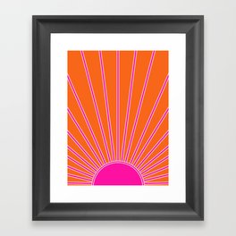 Sun Print Sunrise Orange And Hot Pink Sunshine Retro Sun Wall Art Vintage Boho Abstract Modern Decor Framed Art Print