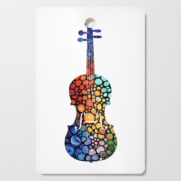 Colorful Mosaic Music Art - Violin by Sharon Cummings Cutting Board
