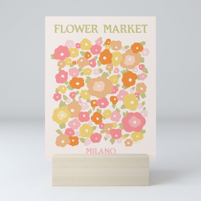 Flower Market Milano Retro Pastel Spring Flowers Mini Art Print