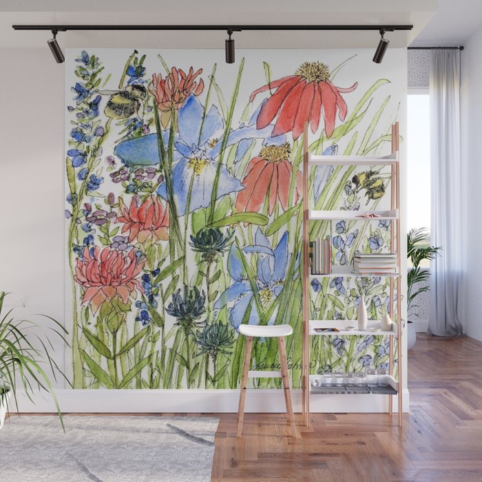 Botanical Garden Wildflowers and Bees Wall Mural