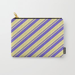 [ Thumbnail: Tan & Slate Blue Colored Stripes Pattern Carry-All Pouch ]