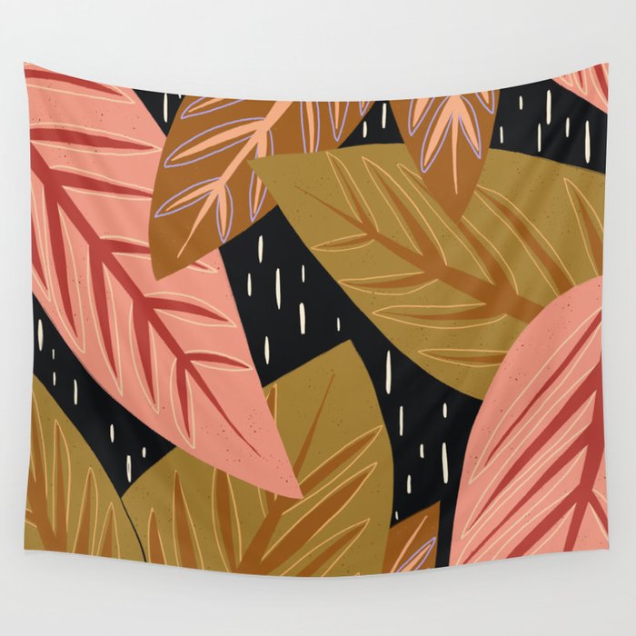 Tropical Leaves - Dark Colors Wall Tapestry