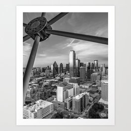 Dallas Skyline Through Reunion Tower - Texas - Black And White Art Print