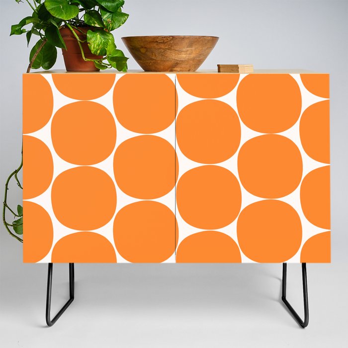 Mid-Century Mod Minimalist Dot Pattern in Orange Credenza