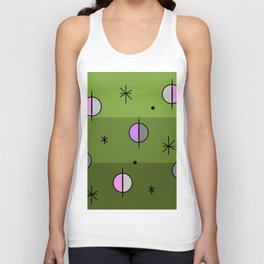Retro Space Age Planets Stars Olive green Unisex Tank Top