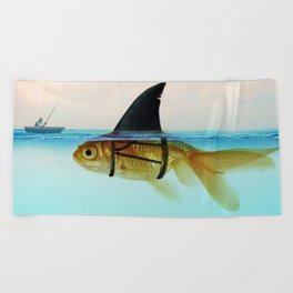 goldfish with a shark fin Beach Towel