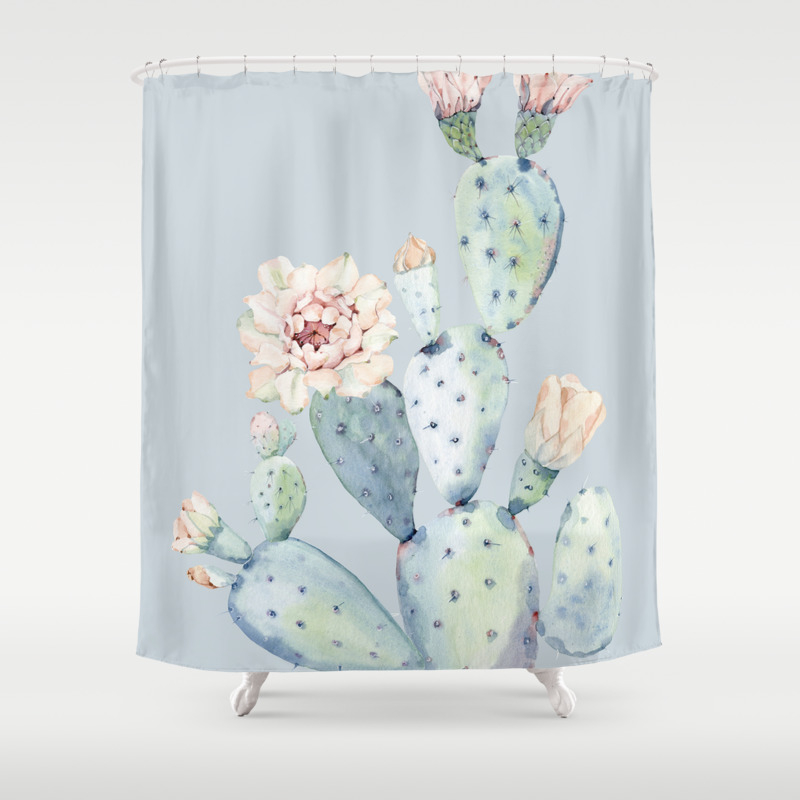 Prettiest Rose Cactus Blue Shower Curtain By Naturemagick Society6