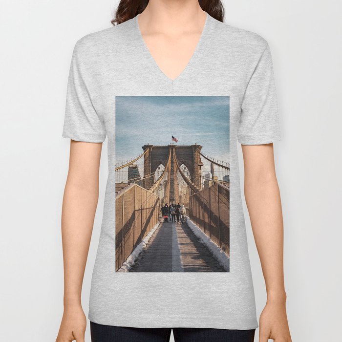 Brooklyn Bridge Golden Hour | Travel Photography in New York City V Neck T Shirt