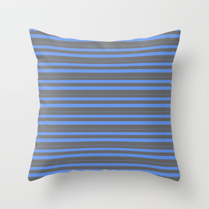 Cornflower Blue and Dim Grey Colored Stripes Pattern Throw Pillow