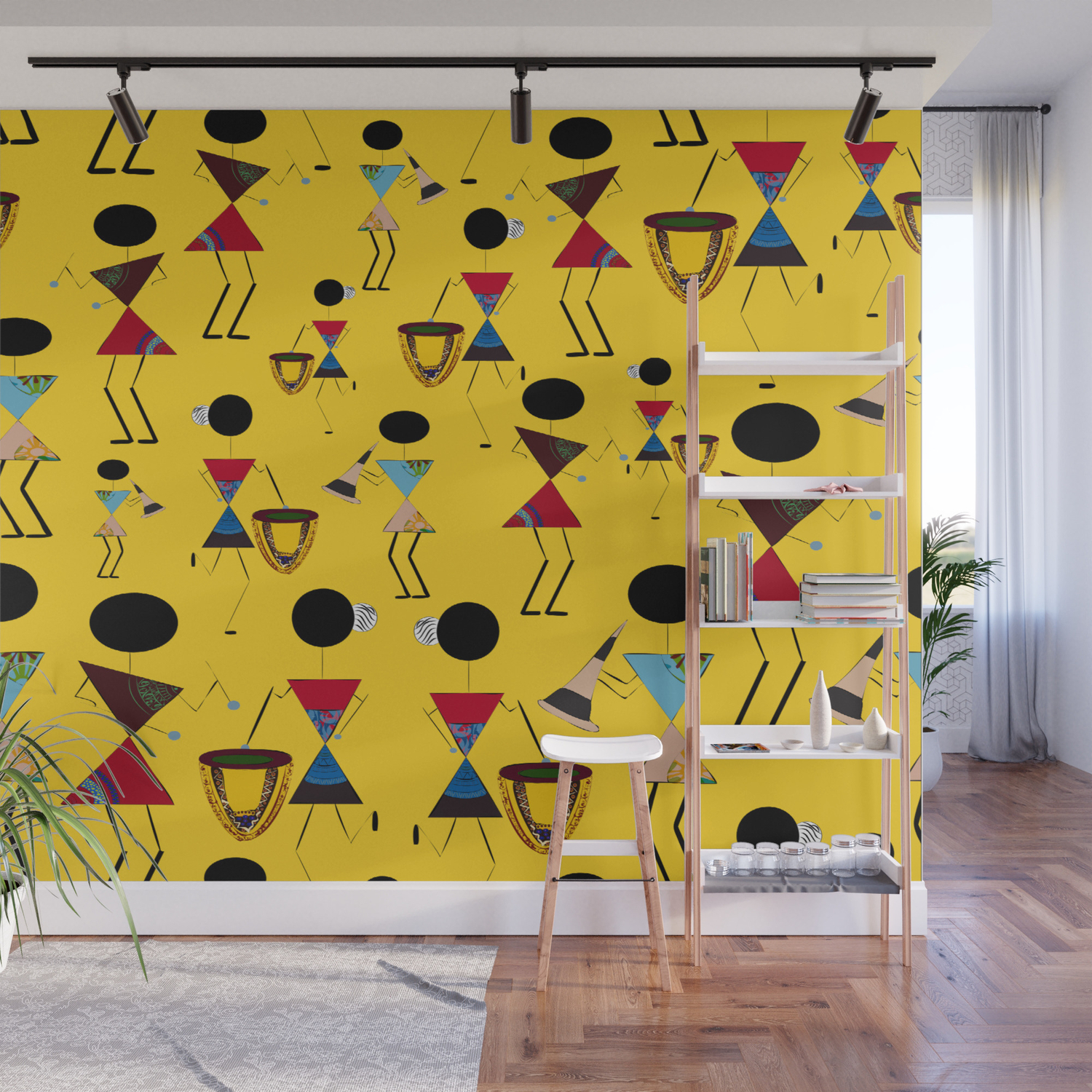 Ancient Indian tradition art work called Warli painting on a yellow color  background. Wall Mural by Art of A Artist | Society6