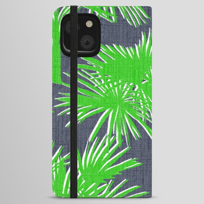 Tropical Palms Kelly Green on Navy iPhone Wallet Case
