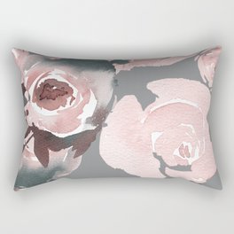 Pink Roses Grey Floral Rectangular Pillow