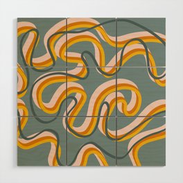 Ela - Yellow Retro Line Swirl Pattern  Wood Wall Art