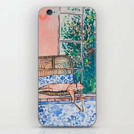 Napping Ginger Cat in Pink Jungle Garden Room iPhone Skin