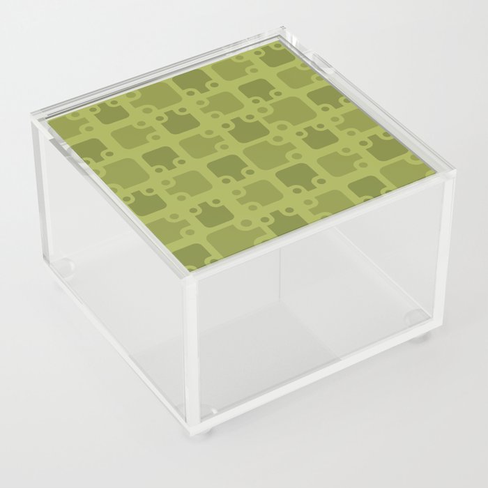 Mid Century Modern Abstract Pattern Olive Green 3 Acrylic Box