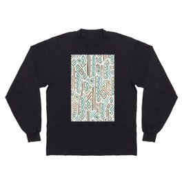 Elegant Abstract Mauve Green Teal White Gold Tribal Long Sleeve T-shirt