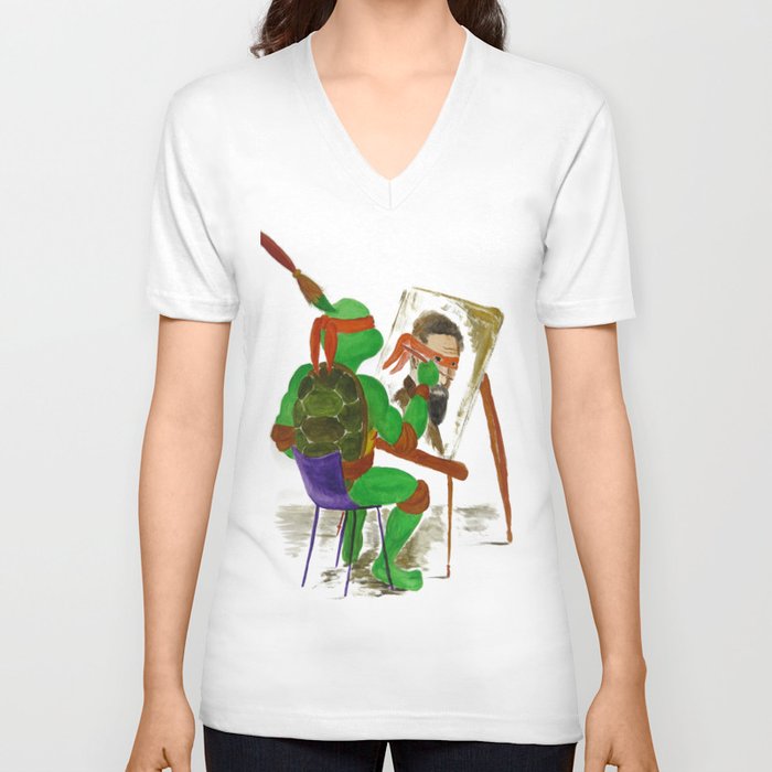 Michelangelo the ninja turtle painting Michelangelo the artist V Neck T  Shirt by Amina
