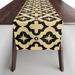 Tan and Black Ornamental Arabic Pattern Table Runner