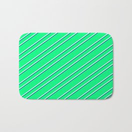[ Thumbnail: Green, Light Cyan, and Teal Colored Striped/Lined Pattern Bath Mat ]