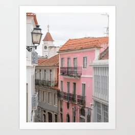 Pastel Charm Lisbon's Pink Facade Art Print
