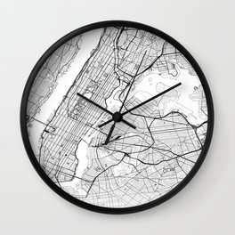 New York City Map United States White and Black Wall Clock