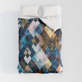 geometric pixel square pattern abstract background in blue brown Comforter