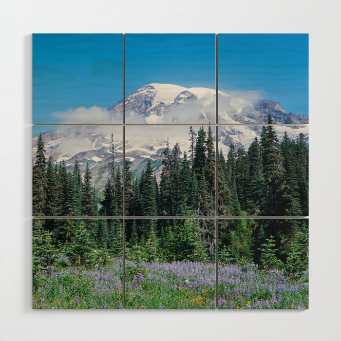Mount Rainier in Bloom Wood Wall Art