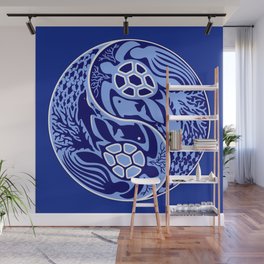 Yin Yang Marine Life Sign Classic Blue Monochrome Wall Mural