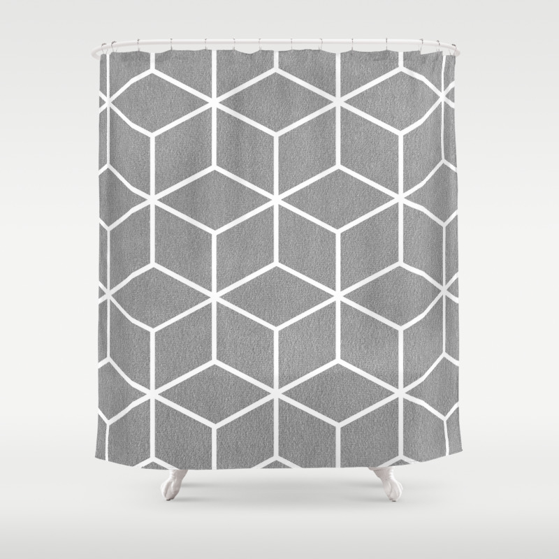 Geometric Textured Cube Design Shower, Grey Geometric Shower Curtain
