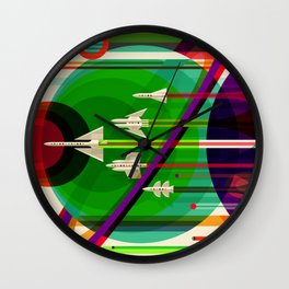 NASA Outer Space Saturn Shuttle Retro Poster Futuristic Explorer Wall Clock
