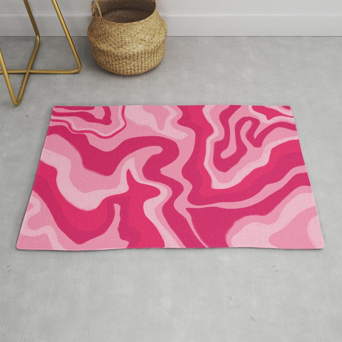 Bold Pink Liquid Swirl Retro Pattern Rug