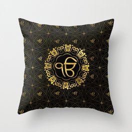 Decorative gold Ek Onkar / Ik Onkar  symbol Throw Pillow