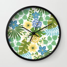 Tropical Blue and Yellow Floral Wall Clock